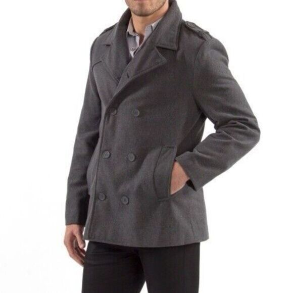 Express Double Breasted Wool Peacoat Men XL Charcoal Gray Pockets Classic Preppy